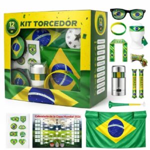 Kit Torcidor Torcida  Brasil Copa 2026 Kit Com 12pçs Adesivo Trompete Bandeira Oculos